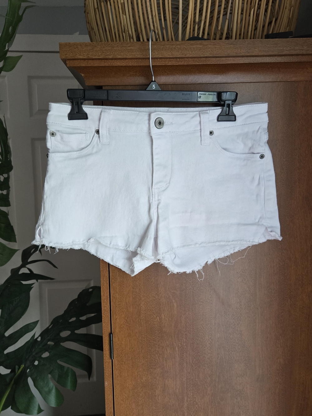 STS Blue White Denim Cutoff Shorts with Frayed Hem